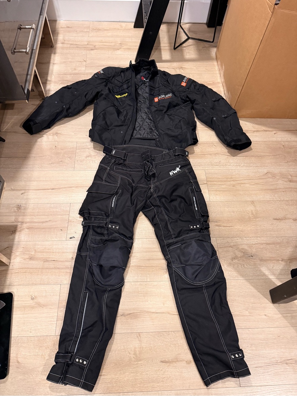 Black HWK Motorcycle PANTS AND  BORLENI JACKET Set